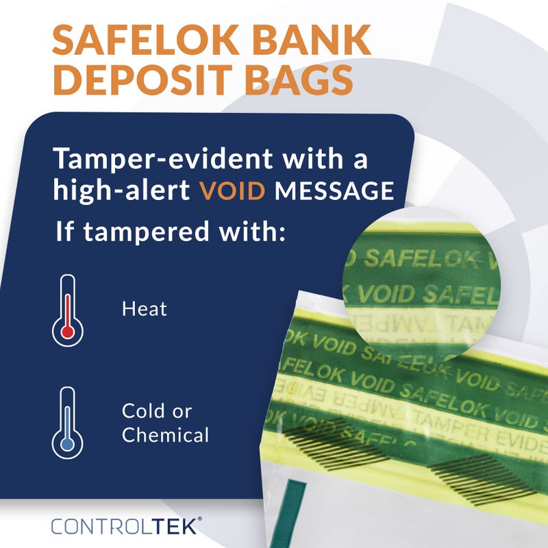 ControlTek SafeLok 9" x 12", White, 100 Bags, Tamper-Evident Deposit Bags for Cash Handling & Valuables, Moisture, Heat and Cold Sensitive Ink, Tear-Off Receipt + Large Barcodes 585089 - Image 2